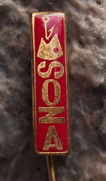 Antique Asona Fishing Equipment Rods Reels & Tackle Fish on Hook Pin Badge - Badgecrazy