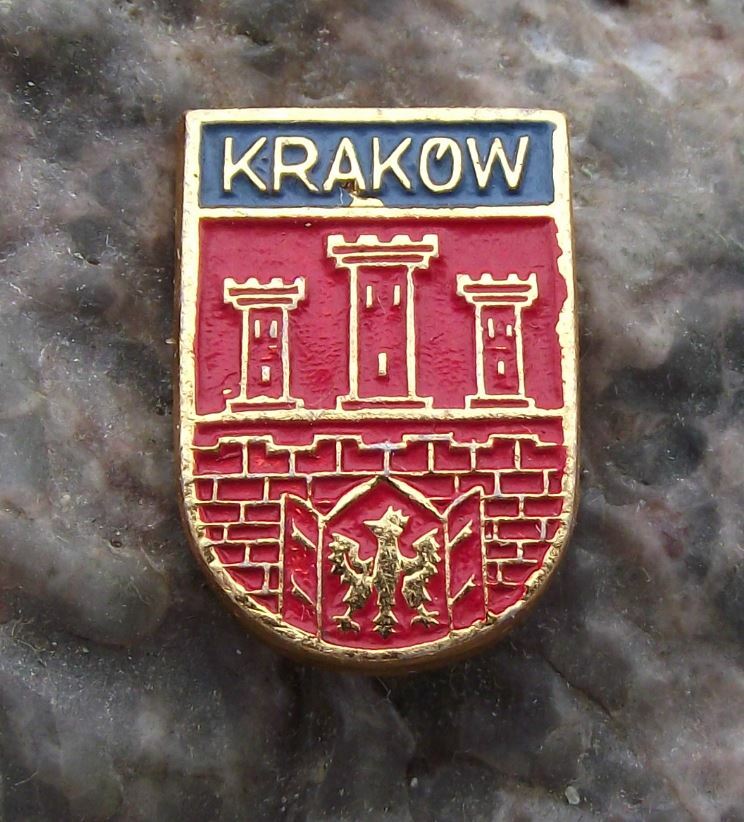 Antique Krakow City Poland Walled Castle Heraldic Crest Motif Tourist Pin Badge - Badgecrazy