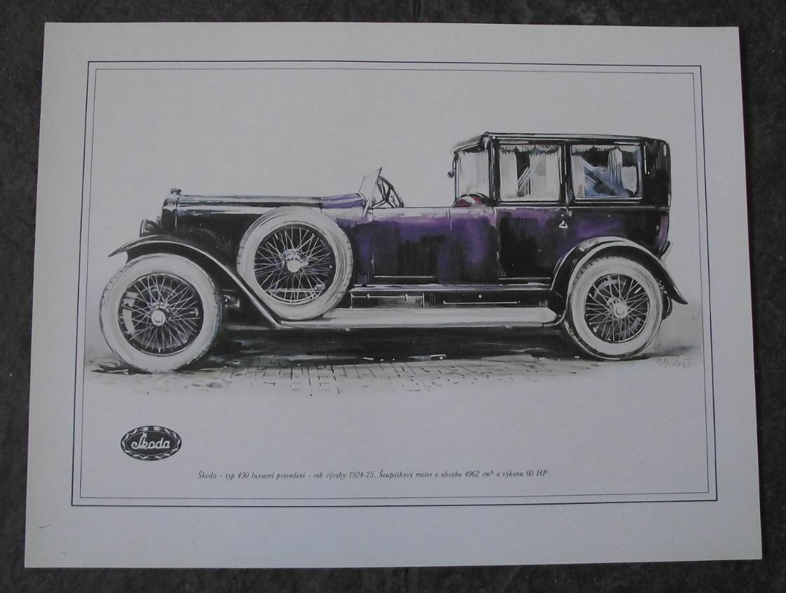 Skoda Type 450 1924 Picture Luxury Car Vladimir Bidlo Printed Illustration - Badgecrazy