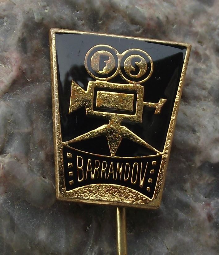 Antique Barrandov Czech Movie Studios Film Camera Tripod Tape Reels Pin Badge - Badgecrazy
