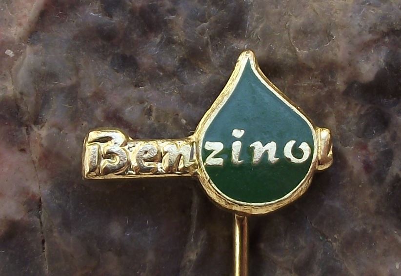 Benzina Fuel Motor Petrol Unipetrol Company Benzinol Oil Drop Logo Pin Badge - Badgecrazy