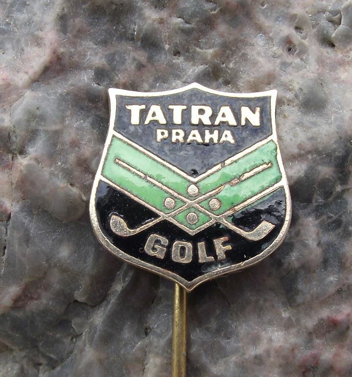 Antique Tatran Praha Prague Czech Crossed Golf Clubs Ball Logo Members Pin Badge - Badgecrazy
