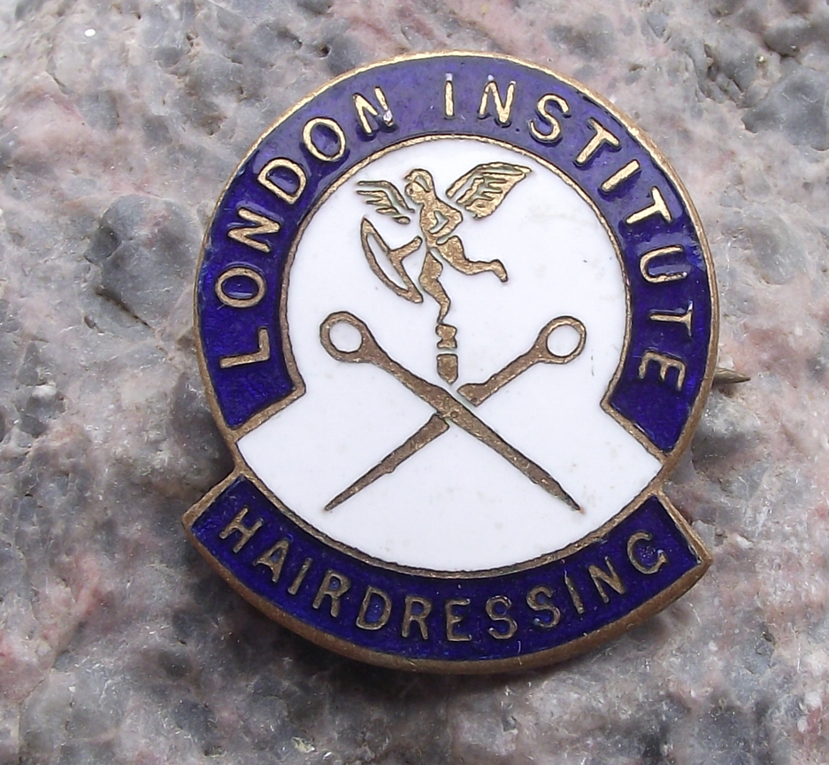 Vintage London Institute of Hairdressing Scissors Logo Graduate Pin Badge - Badgecrazy