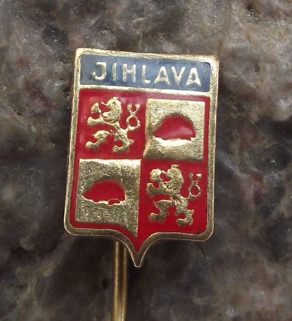 Official Jihlava Hedgehog & Rampant Lion Heraldic Crest Coat of Arms Pin Badge - Badgecrazy