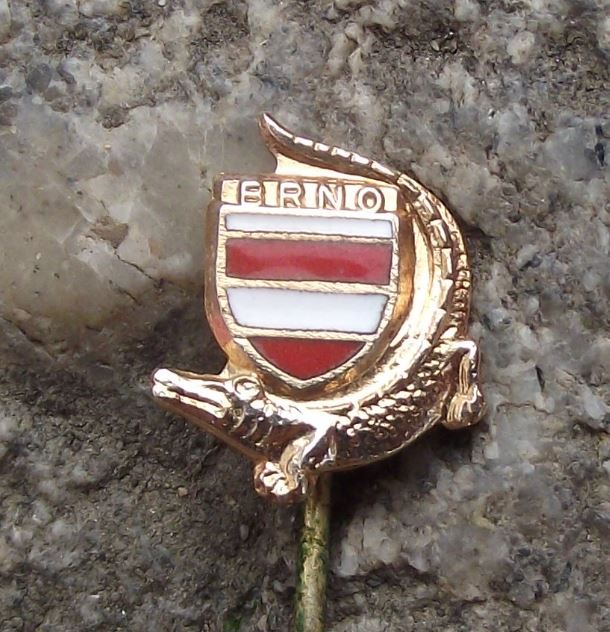 Brno Small Crocodile Alligator Dragon Red White Striped Heraldic Crest Pin Badge - Badgecrazy