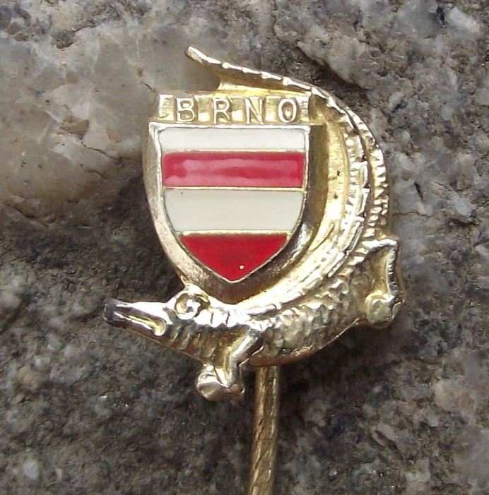 Brno Large Crocodile Alligator Dragon Red White Striped Heraldic Crest Pin Badge - Badgecrazy