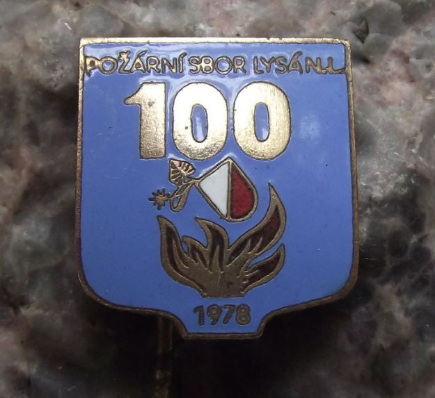 1978 CSPO Czech Fire Fighter Lysa nad Labem Fireman Centenary 100 Year Pin Badge - Badgecrazy
