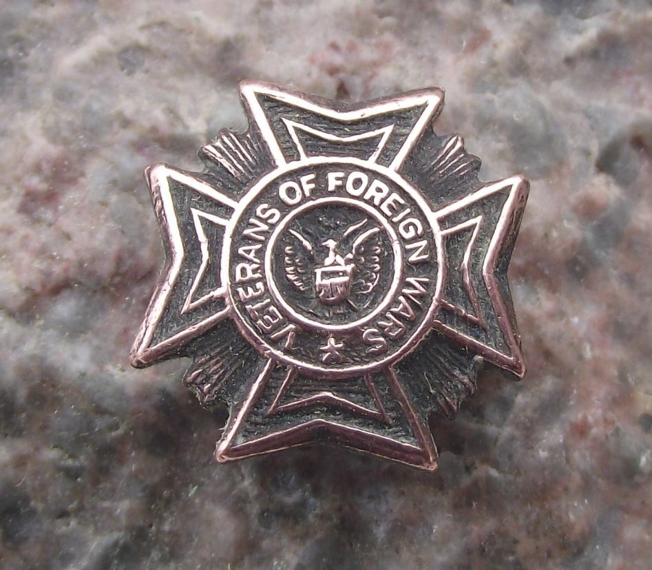 Antique Vintage Bronze Veterans of Foreign Wars USA Screw Back Cross Pin Badge - Badgecrazy
