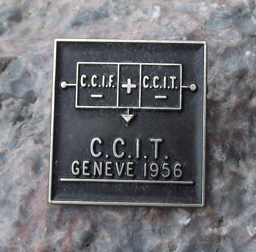 1956 CCIT CCIE International Telecommunication Union ITU Geneva Pin Badge - Badgecrazy