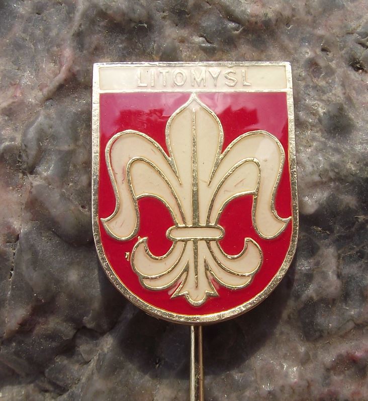 Litomysl Leitomischl Coat of Arms Fleur de Lis Heraldic Crest Shield Pin Badge - Badgecrazy