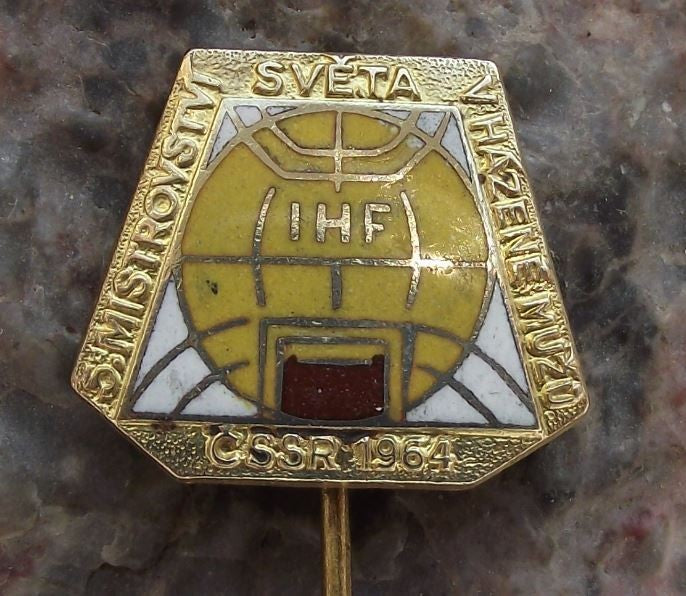 1964 IHF 5th World Mens Handball Championships Souvenier Hand Ball Pin Badge - Badgecrazy