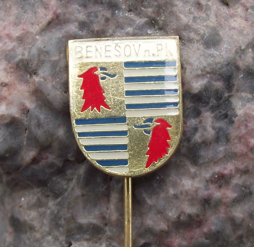 Antique Benesov nad Ploucnici Eagle Crest Heraldic Coat of Arms Shield Pin Badge - Badgecrazy