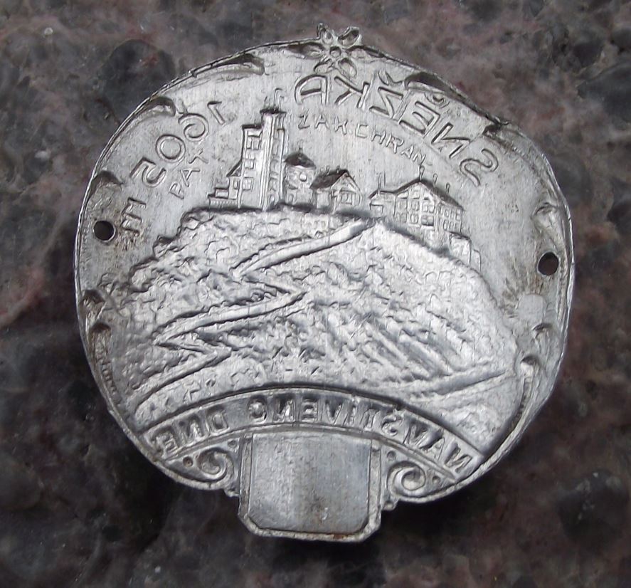 Antique Snezka 1605 Krkonose Mountains Peak Walking Stick Shield Stocknagel - Badgecrazy