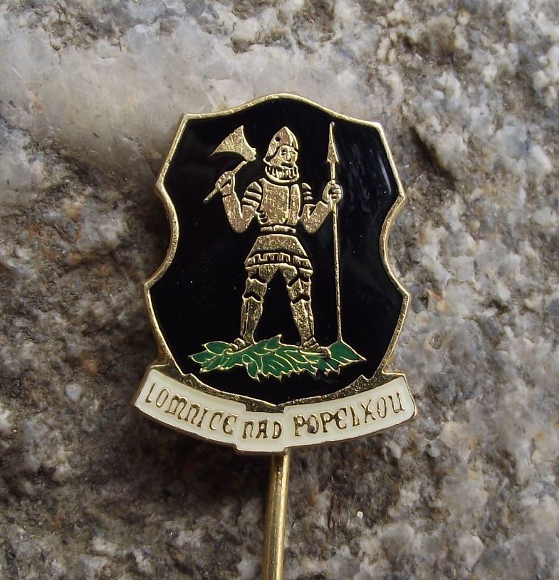 Lomnice nad Popelkou Heraldic Crest Knight Axe Spear Coat of Arms Pin Badge - Badgecrazy