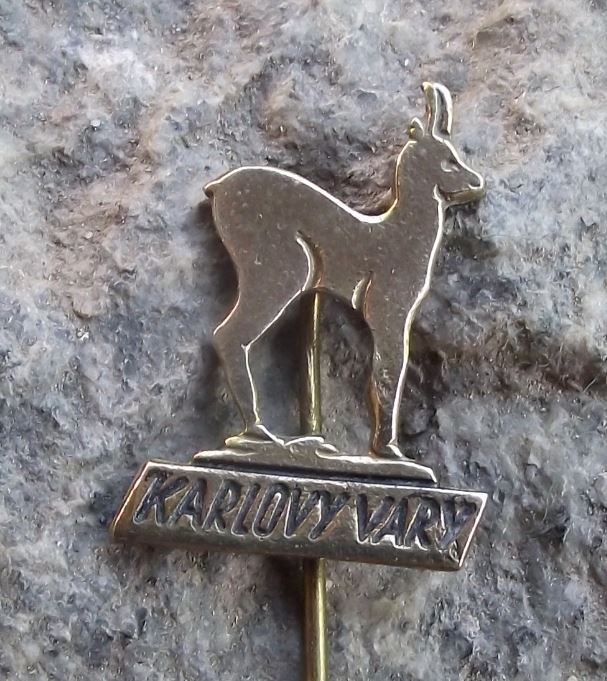 Antique Karlovy Vary Carlsbad Deer Emblem Mascot Chamois Spa Town Pin Badge - Badgecrazy