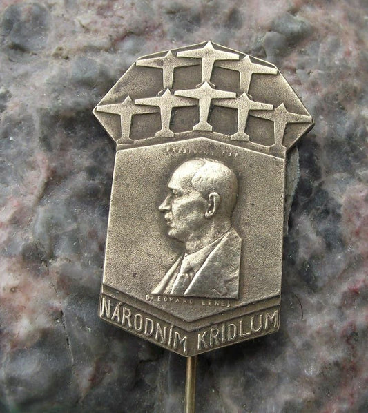 1930s President Edward Benes CSR Czechoslovakia National Aviation Pin Badge 