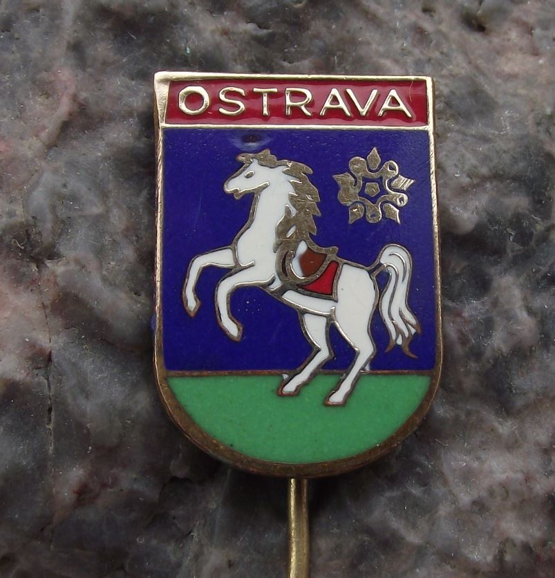 Antique Ostrava City Crest Coat of Arms Heraldic Horse Pony Shield Pin Badge - Badgecrazy
