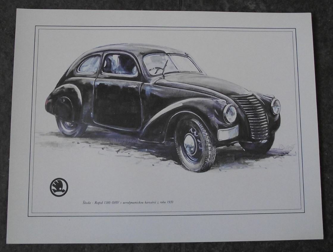 Skoda Rapid 1500 Aero OHV 1939 Picture Car Vladimir Bidlo Printed Illustration - Badgecrazy