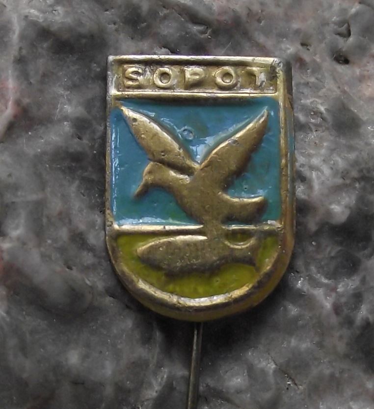 Antique Sopot Poland Fish Eagle Bird Coat of Arms Heraldic Crest Pin Badge - Badgecrazy