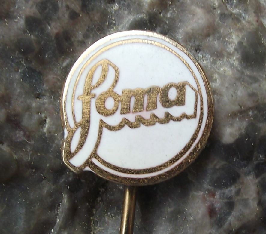 Antique FOMA Fotochema Czech Camera Film Photography Firm Pin Badge White - Badgecrazy