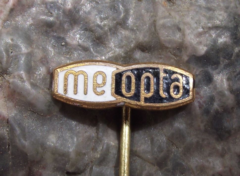 Vintage Meopta Czech Stereo Camera Company Optics Lenses Logo Pin Badge Black - Badgecrazy