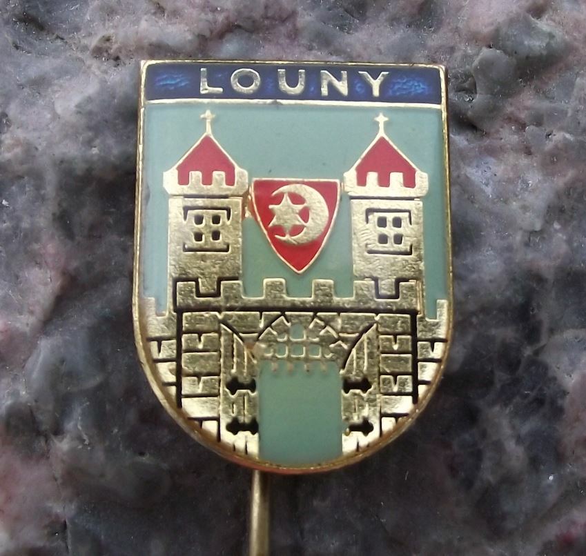 Antique Louny Czech Heraldic Crest Coat of Arms Tourist Souvenier Pin Badge - Badgecrazy