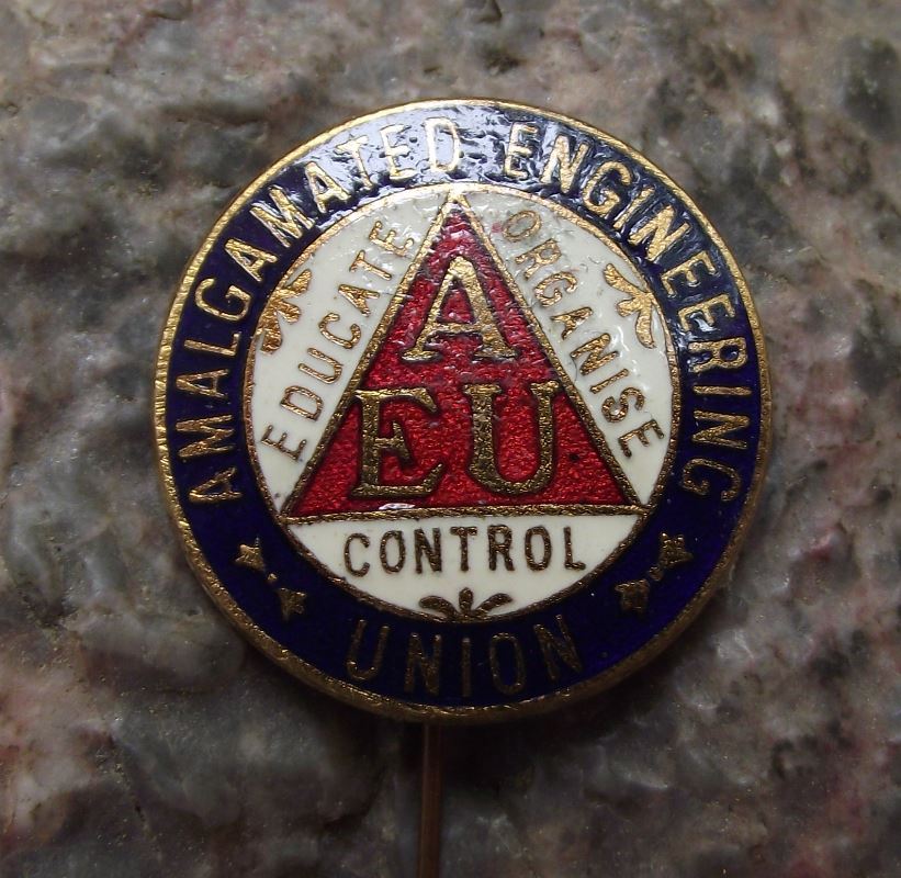 Antique British Engineering Trade Union AEU Educate Organise Control Pin Badge - Badgecrazy