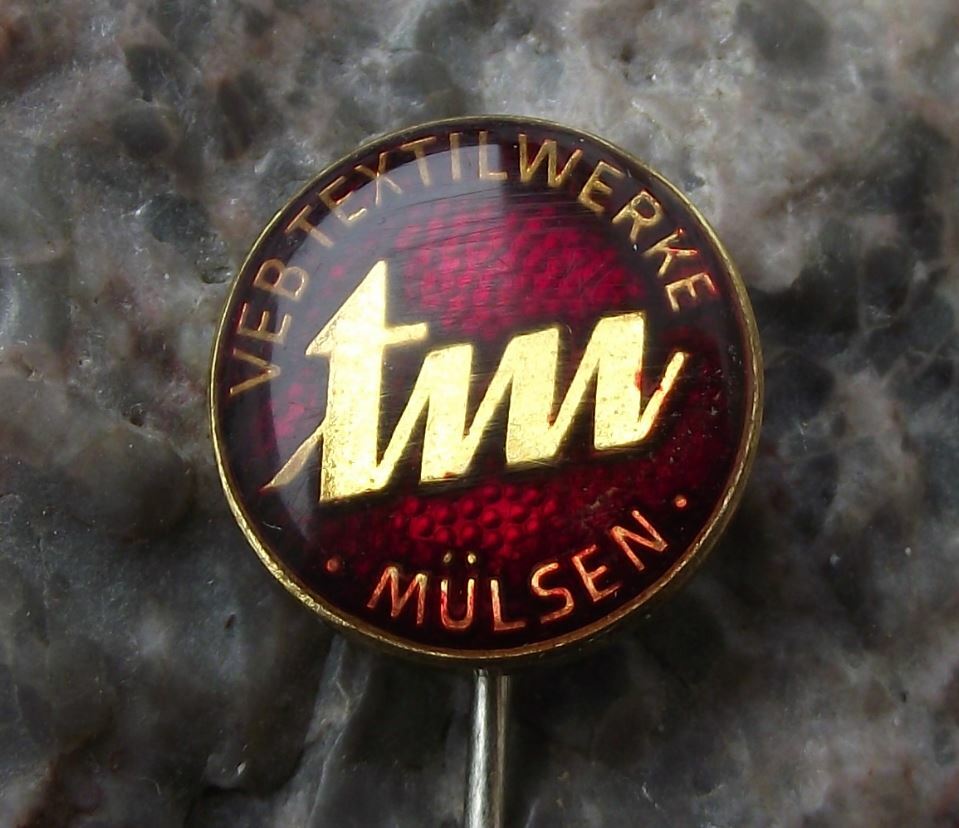 Vintage VEB TM Textilwerke Mulsen East Germany Textiles DDR GDR Pin Badge - Badgecrazy