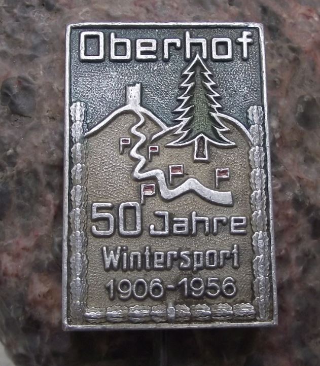 1956 Oberhof Germany 50th Anniversary Skiing Wintersport Resort Pin Badge - Badgecrazy
