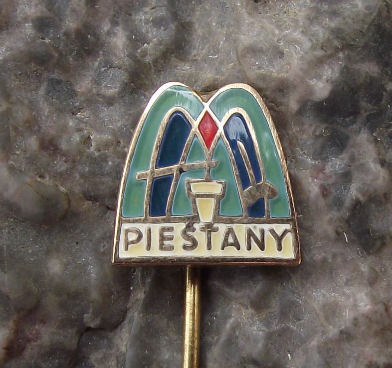 Piestany Broken Walking Stick Crutch Health Spa Fountain Healing Spa Pin Badge - Badgecrazy