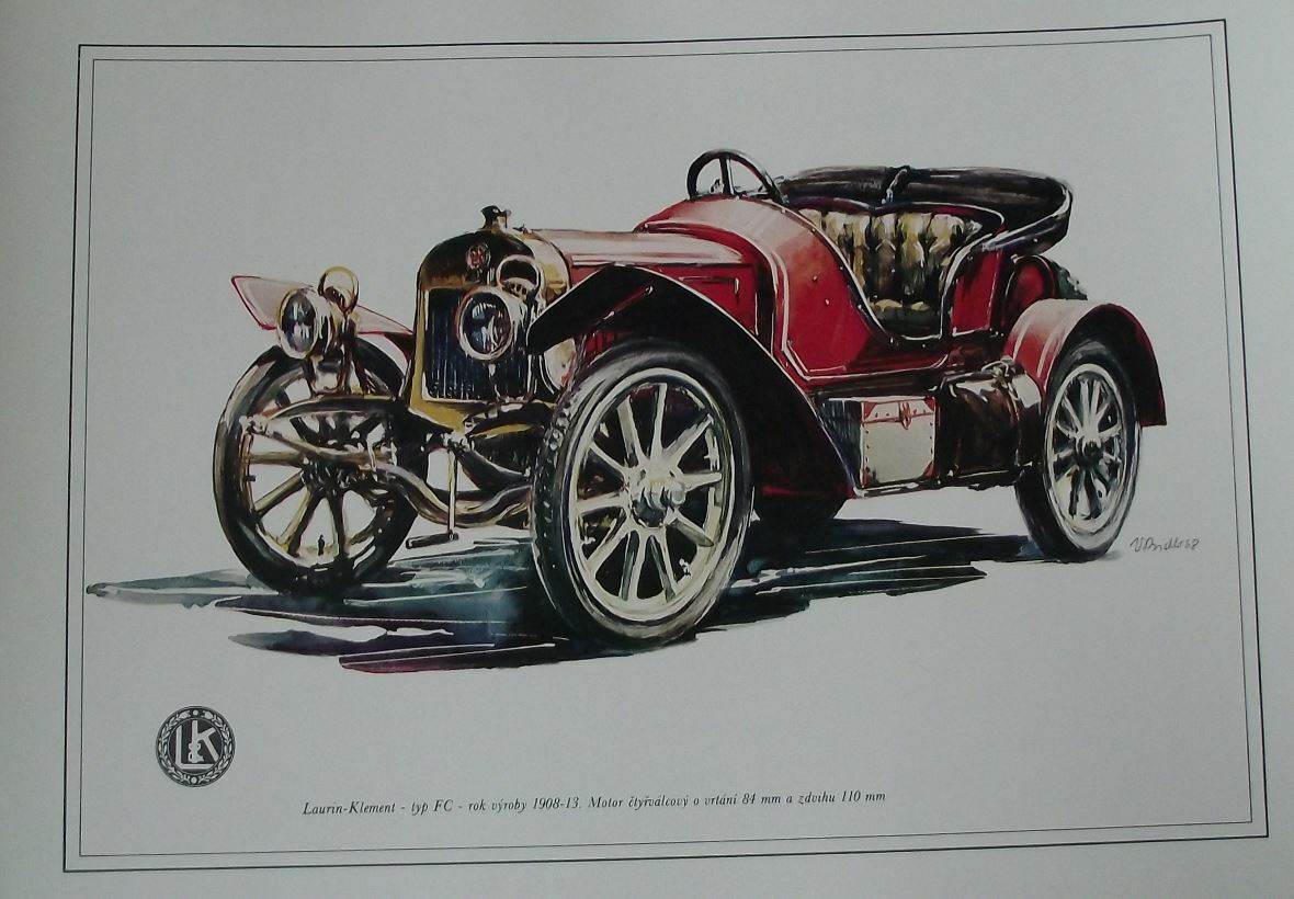 Laurin Klement 1908 Type FC Car Vladimir Bidlo Skoda Printed Illustration - Badgecrazy