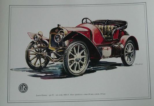 Laurin Klement 1908 Type FC Car Vladimir Bidlo Skoda Printed Illustration - Badgecrazy