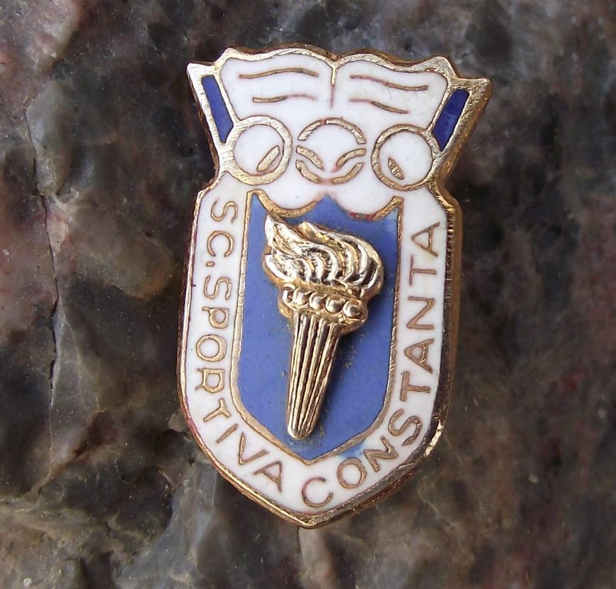 Antique SC Sportiva Constanta Romania Flaming Torch Sports Crest Book Pin Badge - Badgecrazy