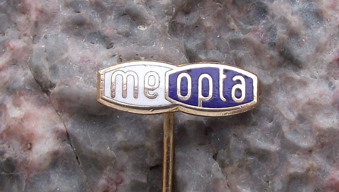 Vintage Meopta Czech Stereo Camera Company Optics Lenses Logo Pin Badge Blue - Badgecrazy