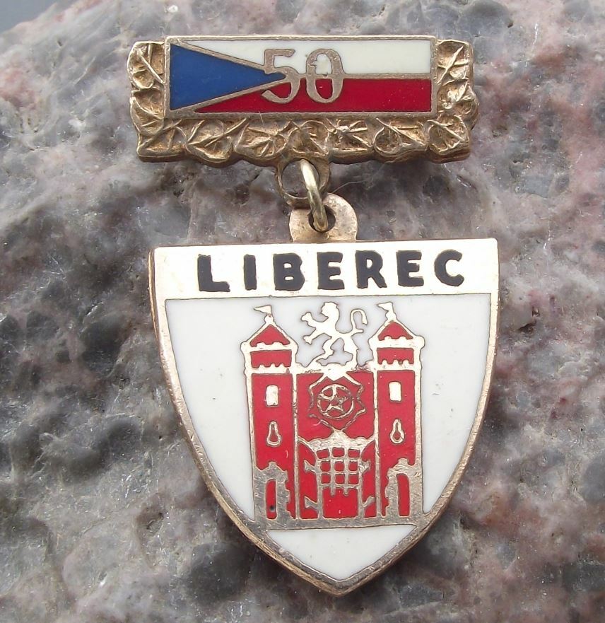 1968 Liberec Reichenberg City Heraldic Crest 50th Anniversary Medal Pin Badge - Badgecrazy