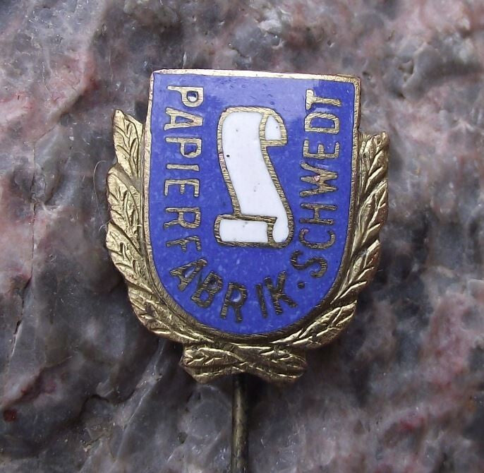 Vintage Papierfabrik Schwedt German Paper Making Factory Company Pin Badge - Badgecrazy