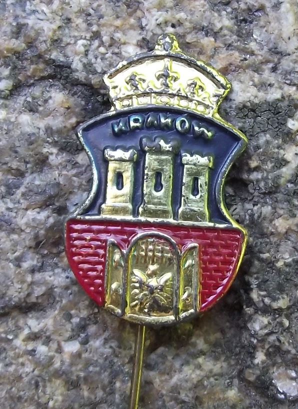 Antique Krakow Poland Walled Castle City Crown Heraldic Crest Tourist Pin Badge - Badgecrazy