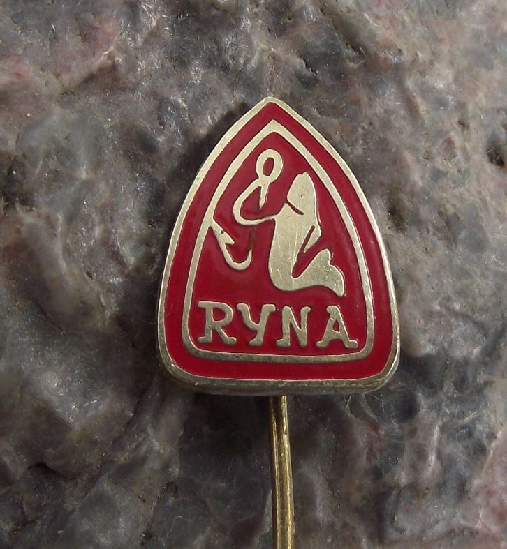 Antique Ryna Czech Fishing Tackle & Hook Makers Fish Logo Advertising Pin Badge - Badgecrazy
