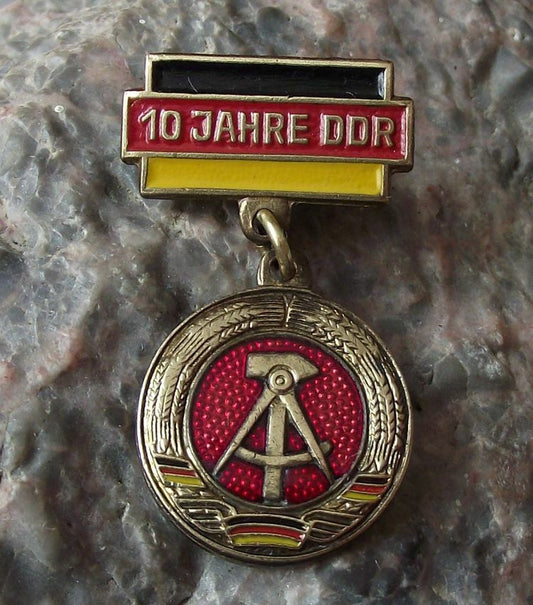 1959 East Germany DDR GDR 10th Anniversary German Commemorative Medal Pin Badge - Badgecrazy