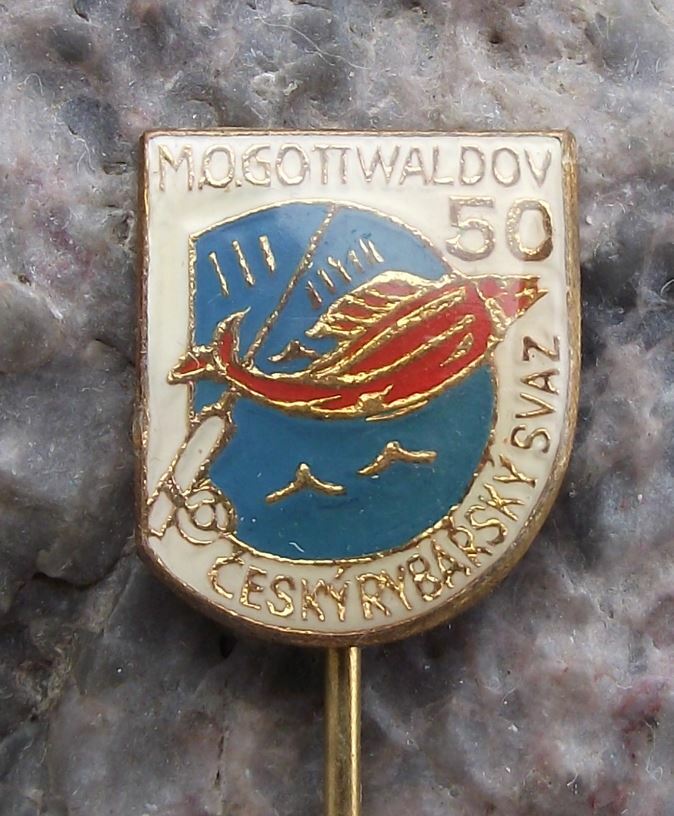Vintage Gottwaldov Fishing Association 50th Anniversary Members Fish Pin Badge - Badgecrazy