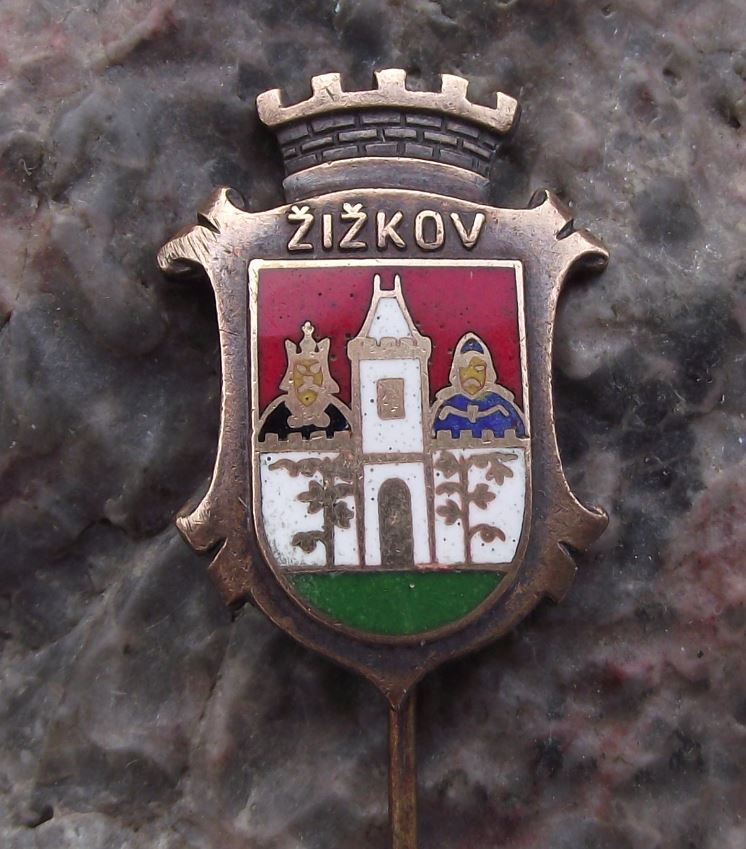 Antique Prague Zizkov District Praha 3 Heraldic Crest Coat of Arms Pin Badge - Badgecrazy
