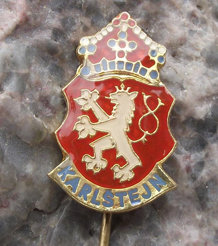 Antique Karlstejn Karlstein Coat of Arms Heraldic Crown and Lion Crest Pin Badge - Badgecrazy