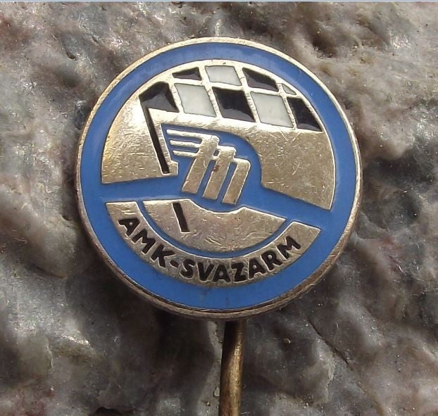 Czech Car Association AMK Motor Racing Winning Chequered Flag Svazarm Pin Badge - Badgecrazy