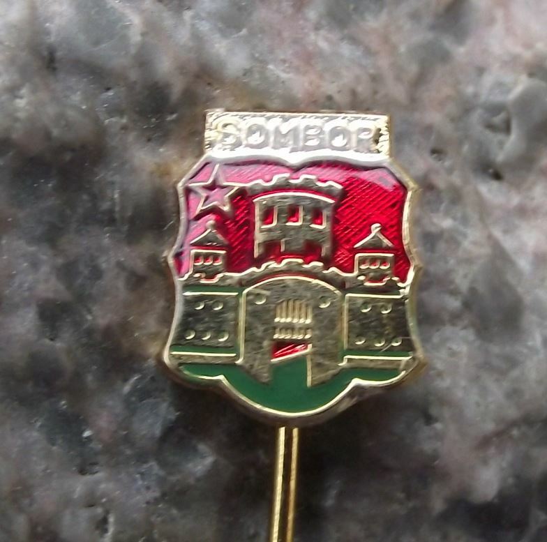 Vintage Sombor City Serbia Heraldic Coat of Arms Castle Crest Pin Badge - Badgecrazy