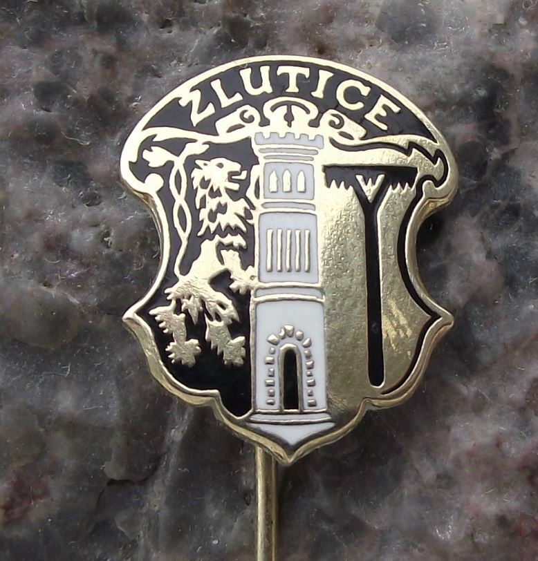Vintage Zlutice Czechoslovakia Coat of Arms Heraldic Crest Pin Badge - Badgecrazy