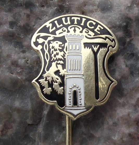 Vintage Zlutice Czechoslovakia Coat of Arms Heraldic Crest Pin Badge