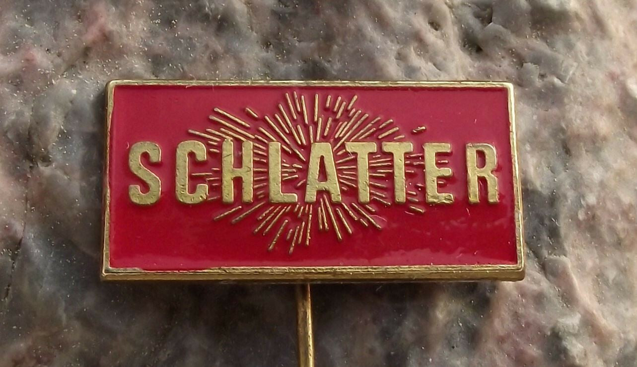 Vintage Schlatter Swiss Welding Weaving Machines Advertising Logo Pin Badge - Badgecrazy