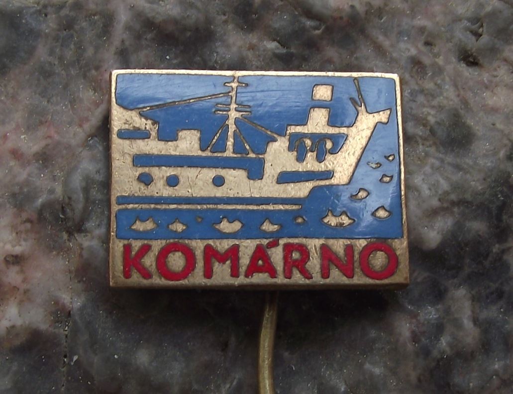 Antique Komarno Slovakia Ship Docks Cargo Boat River Travel Souvenier Pin Badge - Badgecrazy