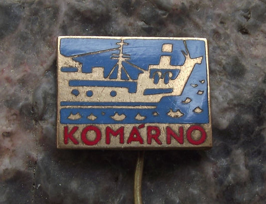 Antique Komarno Slovakia Ship Docks Cargo Boat River Travel Souvenier Pin Badge - Badgecrazy