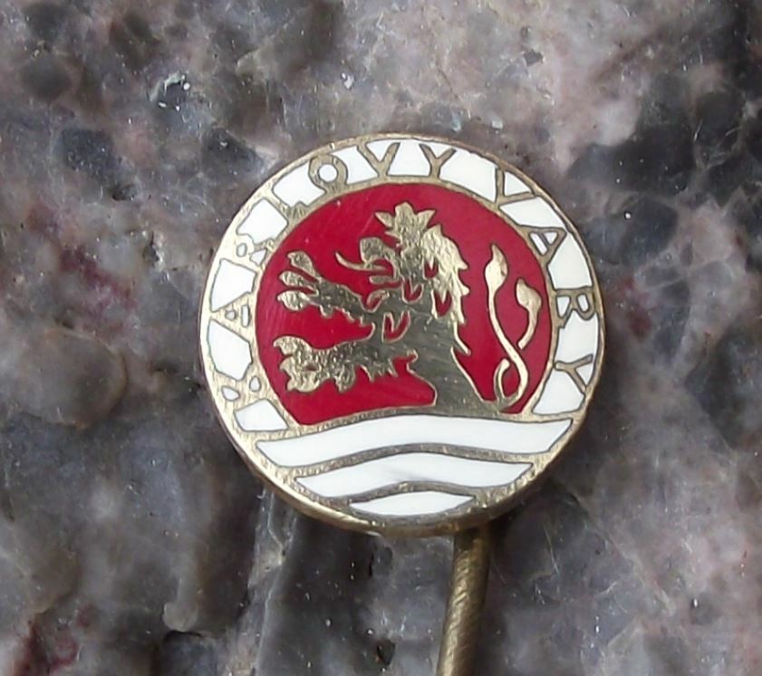 Vintage Karlovy Vary Karslbad Carlsbad Spa Heraldic Crest Coat of Arms Pin Badge - Badgecrazy